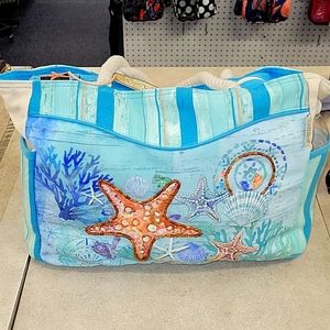 Shell canvas purse. Sun N Sand. Teal blue.